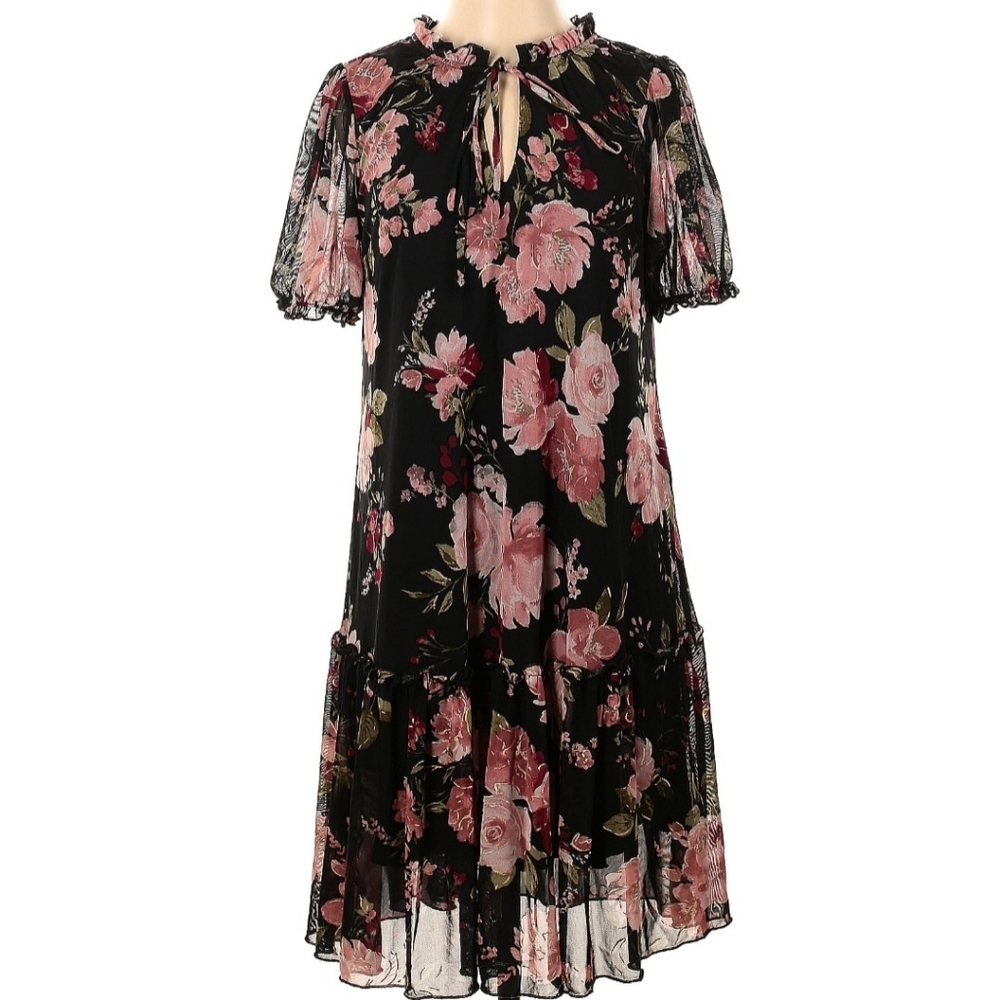 STELLA & JULIE Whimsigoth Dark Floral Ruffle Dress 6 Grunge Boho Coquette